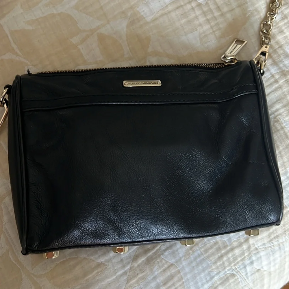 REBECCA MINKOFF BLACK LEATHER SILVER CHAIN LARGE MAC CROSSBODY BAG - Picture 2 of 14